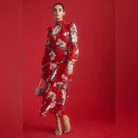 Anthropologie Exquise Floral Tiered Mock-Neck Maxi Dress - Picture 3 of 16